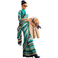 AKHILAM Womens Crepe Digital Print Designer Saree With Unstitched Blouse Piece (Sea Green_KUBIK324001_RJ)
