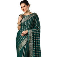 AKHILAM Womens Teal blue Georgette Zari Woven Design Saree with Unstitched Blouse Piece (ARYA2904_FL)