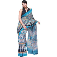 Kiaaron Womens Hand Block Kalamkari Batik Bagru Jaipuri Ikat Printed Handloom Pure Cotton Mulmul Traditional Ethnic Cotton Sarees With Printed Blouse Piece - Multicolor