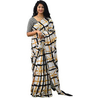 Kiaaron Womens Ikat Hand Block Print Jaipuri Cotton Mulmul Saree with Blouse Piece - Yellow_272