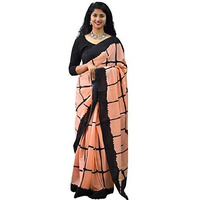 Kiaaron Ikat Hand Block Print Cotton Mulmul Saree with Blouse Piece for Women - Pink