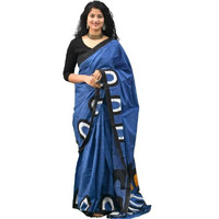 Kiaaron Womens Ikat Hand Block Print Jaipuri Cotton Mulmul Saree with Blouse Piece - Blue_156