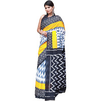 Kiaaron Womens Hand Block Kalamkari Batik Bagru Jaipuri Ikat Printed Handloom Pure Cotton Mulmul Traditional Ethnic Cotton Sarees With Printed Blouse Piece - Yellow_Black