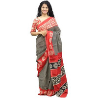Kiaaron Womens Ikat Hand Block Print Jaipuri Cotton Mulmul Saree with Blouse Piece - Red_157