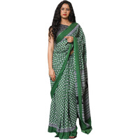Kiaaron Womens Hand Block Kalamkari Batik Bagru Jaipuri Ikat Printed Handloom Pure Cotton Mulmul Traditional Ethnic Cotton Sarees With Printed Blouse Piece - Green