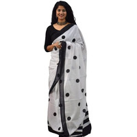 Kiaaron Womens Ikat Hand Block Print Jaipuri Cotton Mulmul Saree with Blouse Piece - White_52