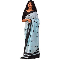 Kiaaron Womens Ikat Hand Block Print Jaipuri Cotton Mulmul Saree with Blouse Piece - Turquoise_55