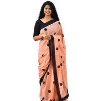 Kiaaron Womens Ikat Hand Block Print Jaipuri Cotton Mulmul Saree with Blouse Piece - Peach_54