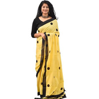 Kiaaron Womens Ikat Hand Block Print Jaipuri Cotton Mulmul Saree with Blouse Piece - Yellow_53