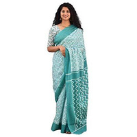 Kiaaron Womens Hand Block Kalamkari Batik Bagru Jaipuri Ikat Printed Handloom Pure Cotton Mulmul Traditional Ethnic Cotton Sarees With Printed Blouse Piece - Multicolor
