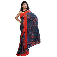 Kiaaron Womens Hand Block Kalamkari Batik Bagru Jaipuri Ikat Printed Handloom Pure Cotton Mulmul Traditional Ethnic Cotton Sarees With Printed Blouse Piece - Grey_red