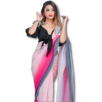 Sidhidata Womens Full Crushed/Pleated Georgette Saree With Unstitched Blouse Piece(padding Pink_Pink_Free Size)