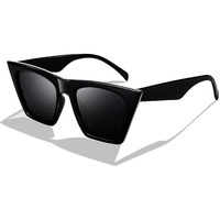 FEISEDY Oversized Vintage Cat Eye Square Sunglasses Women Trendy Cateye Sunglasses B2473 - Non-Polarized Black