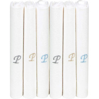 Bonjour Mens Premium White Cotton Handkerchief With Alphabetical Initial - Pack Of 6 (P)