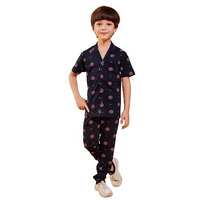 3BROS Unisex Pure Cotton Short Sleeve Kids Night Dress for Boys & Girls Nightwear/Sleepsuit/Loungewear Night Suit/Top and Pyjama Combo Set (Dark Blue) (3-4 Years) | JB20HS6031_224_60