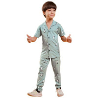 3BROS Unisex Pure Cotton Short Sleeve Kids Night Dress for Boys & Girls Nightwear/Sleepsuit/Loungewear Night Suit/Top and Pyjama Combo Set (Green) (2-3 Years) | JB20HS6031_223_55