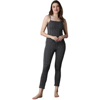 Wearslim Womens Cotton Quilted Winter Lightweight Thermal Underwear for Women Long Johns Bottom and Spaghetti Set with Fleece Lined Soft Warmer Color - Black (Size - XL)