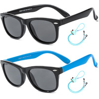 ROCF ROSSINI Flexible Kids Sunglasses Polarized Toddler Sun Glasses Girls Boys Shades UV400 Protection Eyewear for Age 2-8 (Black+Black/Blue)