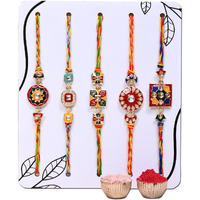 TONKWALAS Multicolor Combo of 5 Rakhi Set for Men with Roli Chawal Best Wishes Greeting Card