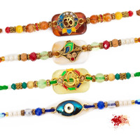 To The Nines Elegant Golden Rakhi/Band for Beloved Brother (Rakhi/Band Combo OF 4) (Multi11)