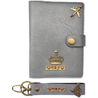 The Bling Stores Personalized Pu Leather Passport & Key Chain Wallet Combo For Men/Combo Set Of Passport & Key Chain With Name/Rakhi Gift Hamper (Grey,Black, Brown, Tan Brown, Military Green, Blue)