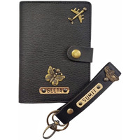 The Bling Stores Personalized Pu Leather Passport & Key Chain Wallet Combo For Men/Combo Set Of Passport & Key Chain With Name/Rakhi Gift Hamper (Grey,Black, Brown, Tan Brown, Military Green, Blue)