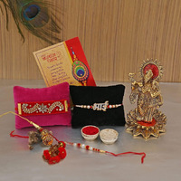 Collectible India Rakhi Gift for Brother and Bhabhi Rakshabandhan Gift Hampers Rakhi Bhai Sister Kids Combo - Radha Krishna Idol Murti Statue - Peacock Rakhi, Rakhi, Lumba Rakhi, Greeting Card