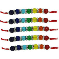 Arihant Gems & Jewels 7 Chakra Energetic Healing Stone Rakhi for Brother/Bhai/Bhaiya/Bro | Natural & Certified | Astrological Gemstone | Positive Effect (Set of 5)