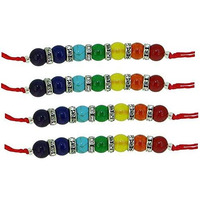 Arihant Gems & Jewels 7 Chakra Energetic Healing Stone Rakhi for Brother/Bhai/Bhaiya/Bro | Natural & Certified | Astrological Gemstone | Positive Effect (Set of 4)