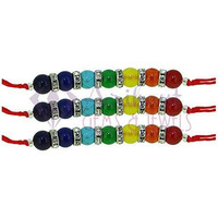 Arihant Gems & Jewels 7 Chakra Energetic Healing Stone Rakhi for Brother/Bhai/Bhaiya/Bro | Natural & Certified | Astrological Gemstone | Positive Effect (Set of 3)
