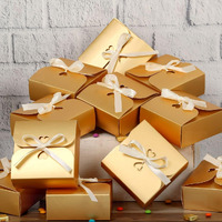 SATYAM KRAFT 12 Pcs Golden Decorative Paper Folding Storage Box for Wedding, Return Gift In Rakshabandhan, Rakhi box, Brother-sister Gift,New Year, Birthday, Gift Boxes With Ribbon, Perfect For Packing Chocolate,Dry Fruits