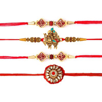 Collectible India Set of 4 Rakhi for Rakshabandhan - Rakhi For Brother and Bhabhi - Rakhi For Brother Kids - Rakhi Gift Combo Set - Krishna Idol Rakhi For Brother Combo - Rakhi For Brother and Bhabhi /Flower Stone Beaded Rakhi For Bhabhi/ Om Swastik Rakhi /Rakshabandhan Gifts (RAKHI125)