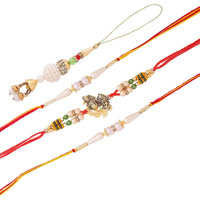 Collectible India Combo Of 4 Rakhi For Brother and Bhabhi Set/Premium Radha Krishna Bracelet Rakhi/Rakshabandhan Gift Card/Bhabhi Lumba Rakhi/ 2 /Pearls Rakhi/Rakhi For Brother Kids