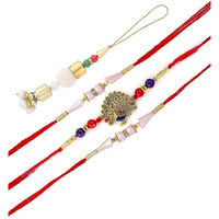 Collectible India Pack Of 4 Rakhi For Brother Bhabhi Kids With Rakshabandhan Gift Card/Lumba Rakhi For Bhabhi/Ganesha Om Rakhi/Pearls Rakhi/Rakhi Combo Set (RAKHI108)