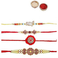 Pack of 3 Rakhi For Brother and Bhabhi Kids - Rakhi For Brother - Rakhi For Bhaiya Bhabi Combo/Designer Flower Rakhi For Bhabhi/Bhai Rakhi/Om Swastik Rakhi/Rakshabandhan Gifts (RAKHI126)