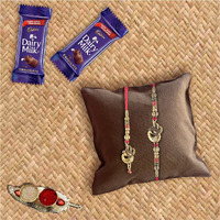 Astonished Retail Premium Bhaiya Bhabhi Peacock Rakhi Set with 2 Pieces Dairy Milk Chocolates | Rakhi Chocolate Gift for Brother|Roli, Chawal, Chandan, Misri | 57