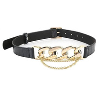 SATYAM KRAFT Artificial PU Leather Metal Chain Buckle Belt Adjustable Stylish Design Womens Waist Belts kanduro for Saree,Western Dress, Gown,Traditional Dress For Rakshabandhan,Rakhi Gift (Black)