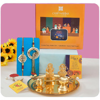 Rakhi For Brother With Puja Pooja Thali Gifts Combo - Rakhi Gift For Brother And Bhabhi - Rakshabandha Gifts for Sister Bhaiya - Gold Plated Laxmi Ganesh Pooja thali Set (M3- Bhaiya Bhabhi Pair)