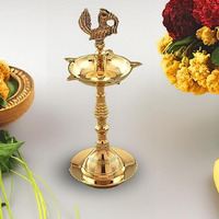 Sacch | Elegant Brass Peacock Diya for Puja (1 Piece, Gold), 250gms, 8.5 Inches Tall & 3.5 Inches Wide.