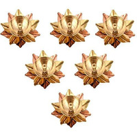 Fashion Bizz Brass Akhand Lotus/Kamal Diya | Akhand Jyot | Magical Lantern Brass Diya | Decorative Brass Oil Lamp | Puja Lamp Brass, Copper (Pack of 6) Table Diya (Height: 1.5 inch)