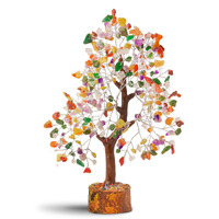 PREK Crystals and Stones, Mix 7 Chakra Crystal Showpiece for Home Decor Decoration Bonsai Money Tree, Size 10-12 inches, Multicolor Silver Wire. 1 Piece