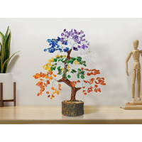 PREK 7 Seven Chakra Crystal Tree Gemstone Tree Crystal Showpieces for Home Decor Items Good Luck Gifts with Silver Wire and 300 Beads Size 10-12 Inches (Seven Chakra Silver)