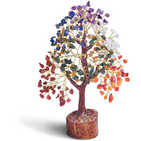 PREK Crystals Gemstones, Seven Chakra Crystal Tree Good Luck Show Pieces for Home Decor Items Decoration Bonsai Money Tree Plant Marriage Gift, Size 10-12 inches, Multicolor Golden Wire