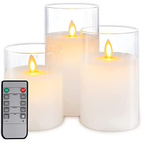 LTETTES LED Glass Cup Pillar Flameless Electric Candles | Flickering Faux Wick | White Color Glass | Battery Powered with Multifunctional Remote Controller for Home Decor | Set of 3 3 D x 4,5,6 H