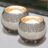 The Purple Tree Mercury Glass Mosaic Tealight Candle Holders for Diwali Christmas (Pack of 2, Silver), Diwali Tealight, Corporate Gifts, Home Decor Gift Item, Diwali Candle Decoration