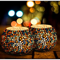 The Purple Tree Glass Mosaic Tealight Candle Holder, (Pack of 2), Candle Holder, Diwali Candle Holder, tealight Holder, Diwali Gift, Best Gift for Diwali Decor, Christmas Dcor, Diwali Decoration