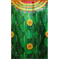 S2S Yellow Ganesh Backdrop Cloth for Pooja Decoration Traditional, Background Decoration Cloth for Pooja Background,Curtain Cloth for Festival Fabric (Size-5x8 Feet)