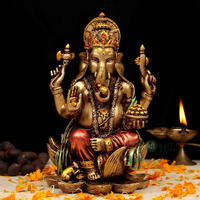 Karigar Shop Resin Lord Ganesh Idol Decorative Showpiece Statue for Home Office Decor Ganesha Idols Murti for Pooja (7 Inches, Metal Finish)