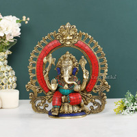 Collectible India Brass Lord Ganesh Idol, 9 Inches, Multicolour