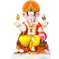 Divine Gifts Ganesh Marble Idol | Marble Statue | Murti for Pooja Room | Idols Home Decor (White & Golden) (Multi-Coloured, 12 Inch)